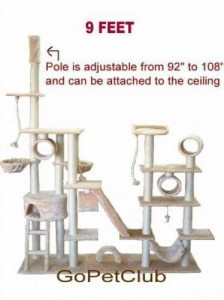 GoPetClub Condo 90"W x 20"L x 92"-108"H (height adjustable) A huge piece of cat furniture suitable for a small budget